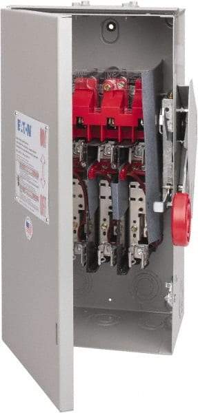 Eaton Cutler-Hammer - 60 Amp, 250 VDC, 480-600 VAC, 3 Pole Fused Safety Switch - NEMA 3R, 3 Phase, 20 hp at 480 VAC, 25 hp at 600 VAC (Single Phase), 30 hp at 480 VAC, 50 hp at 600 VAC (Triple Phase), 3PST Contact Form - Eagle Tool & Supply