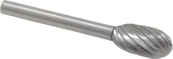 Made in USA - 1/4" Cut Diam, 1/8" Shank Diam, Oval Head Single Cut Burr - High Speed Steel, Radius End, 1/2" LOC, 1-1/2" OAL - Eagle Tool & Supply