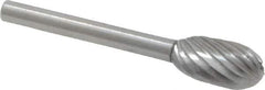 Made in USA - 1/4" Cut Diam, 1/8" Shank Diam, Oval Head Single Cut Burr - High Speed Steel, Radius End, 1/2" LOC, 1-1/2" OAL - Eagle Tool & Supply