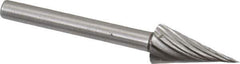 Made in USA - 1/4" Cut Diam, 1/8" Shank Diam, Cone Head Single Cut Burr - High Speed Steel, Point End, 1/2" LOC, 1-1/2" OAL - Eagle Tool & Supply