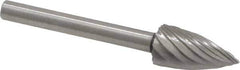 Made in USA - 1/4" Cut Diam, 1/8" Shank Diam, Tree Head Single Cut Burr - High Speed Steel, Point End, 1/2" LOC, 1-1/2" OAL - Eagle Tool & Supply