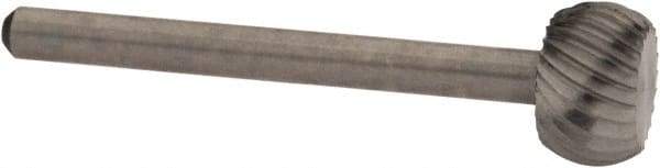 Made in USA - 3/8" Cut Diam, 1/8" Shank Diam, Flatted Ball Head Single Cut Burr - High Speed Steel, Flat End, 7/32" LOC, 1-1/2" OAL - Eagle Tool & Supply