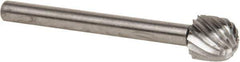 Made in USA - 1/4" Cut Diam, 1/8" Shank Diam, Cylinder with Radius Head Single Cut Burr - High Speed Steel, Radius End, 1/4" LOC, 1-1/2" OAL - Eagle Tool & Supply