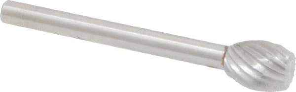 Made in USA - 1/4" Cut Diam, 1/8" Shank Diam, Oval with Flat Head Single Cut Burr - High Speed Steel, Flat End, 5/16" LOC, 1-1/2" OAL - Eagle Tool & Supply