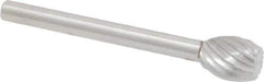 Made in USA - 1/4" Cut Diam, 1/8" Shank Diam, Oval with Flat Head Single Cut Burr - High Speed Steel, Flat End, 5/16" LOC, 1-1/2" OAL - Eagle Tool & Supply