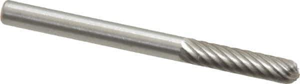 Made in USA - 1/8" Cut Diam, 1/8" Shank Diam, Cylinder with Radius Head Single Cut Burr - High Speed Steel, Radius End, 5/8" LOC, 1-1/2" OAL - Eagle Tool & Supply