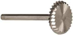 Made in USA - 5/8" Cut Diam, 1/8" Shank Diam, Wheel with Radius Head Single Cut Burr - High Speed Steel, 1/8" LOC, 1-1/2" OAL - Eagle Tool & Supply