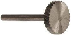 Made in USA - 5/8" Cut Diam, 1/8" Shank Diam, Wheel with Flat Head Single Cut Burr - High Speed Steel, Flat End, 1/8" LOC, 1-1/2" OAL - Eagle Tool & Supply