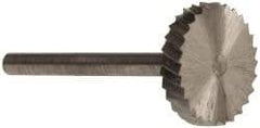 Made in USA - 5/8" Cut Diam, 1/8" Shank Diam, Wheel with Flat Head Single Cut Burr - High Speed Steel, Flat End, 1/8" LOC, 1-1/2" OAL - Eagle Tool & Supply