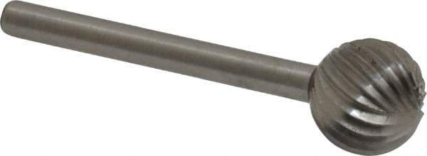 Made in USA - 3/8" Cut Diam, 1/8" Shank Diam, Ball Head Single Cut Burr - High Speed Steel, Radius End, 3/8" LOC, 1-1/2" OAL - Eagle Tool & Supply