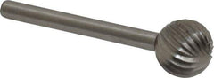 Made in USA - 3/8" Cut Diam, 1/8" Shank Diam, Ball Head Single Cut Burr - High Speed Steel, Radius End, 3/8" LOC, 1-1/2" OAL - Eagle Tool & Supply