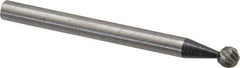 Made in USA - 1/8" Cut Diam, 1/8" Shank Diam, Cylinder with Radius Head Single Cut Burr - High Speed Steel, Radius End, 1/8" LOC, 1-1/2" OAL - Eagle Tool & Supply