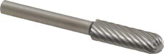 Made in USA - 3/16" Cut Diam, 1/8" Shank Diam, Cylinder with Radius Head Single Cut Burr - High Speed Steel, Radius End, 5/8" LOC, 1-1/2" OAL - Eagle Tool & Supply