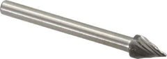 Made in USA - 3/16" Cut Diam, 1/8" Shank Diam, Cone Head Single Cut Burr - High Speed Steel, Point End, 1/4" LOC, 1-1/2" OAL - Eagle Tool & Supply