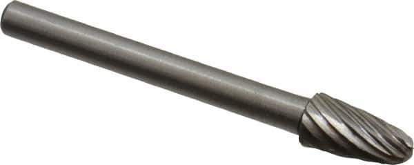 Made in USA - 3/16" Cut Diam, 1/8" Shank Diam, Tree with Radius Head Single Cut Burr - High Speed Steel, Radius End, 3/8" LOC, 1-1/2" OAL - Eagle Tool & Supply