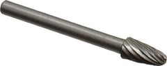 Made in USA - 3/16" Cut Diam, 1/8" Shank Diam, Tree with Radius Head Single Cut Burr - High Speed Steel, Radius End, 3/8" LOC, 1-1/2" OAL - Eagle Tool & Supply