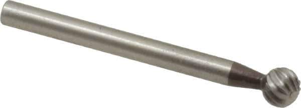 Made in USA - 3/16" Cut Diam, 1/8" Shank Diam, Ball Head Single Cut Burr - High Speed Steel, Radius End, 3/16" LOC, 1-1/2" OAL - Eagle Tool & Supply