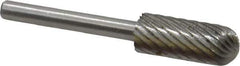 Made in USA - 1/4" Cut Diam, 1/8" Shank Diam, Cylinder with Radius Head Single Cut Burr - High Speed Steel, Radius End, 5/8" LOC, 1-1/2" OAL - Eagle Tool & Supply