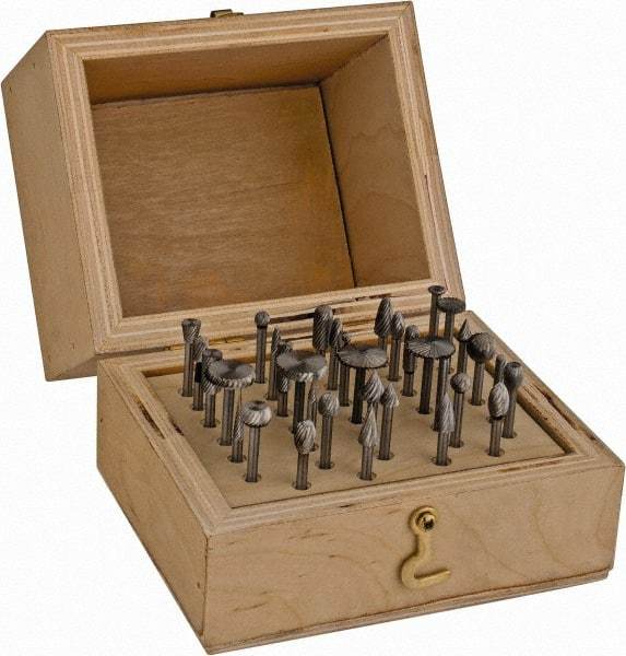 Made in USA - 34 Piece, 1/8" Shank Burr Set - High Speed Steel - Eagle Tool & Supply