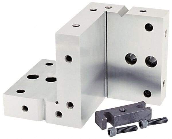 Suburban Tool - 4" Wide x 6" Deep x 4" High Steel Precision-Ground Angle Plate - Compound Plate, Machined Holes on Surface, Open End, 1" Thick, Pair of Plates - Eagle Tool & Supply