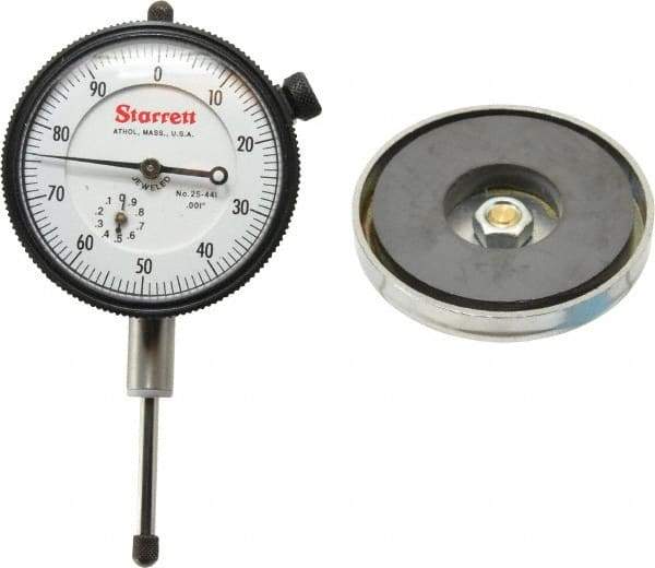 Starrett - 0.001" Graduation, 0-100 Dial Reading, Indicator & Base Kit - 0.34" Base Height, 2" Base Diam - Eagle Tool & Supply