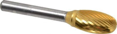 Atrax - 1/2" Cut Diam, 1/4" Shank Diam, Oval Head Double Cut Burr - Carbide, Radius End, 7/8" LOC, 2-3/4" OAL - Eagle Tool & Supply