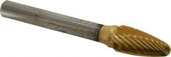 Atrax - 3/8" Cut Diam, 1/4" Shank Diam, Tree with Radius Head Single Cut Burr - Carbide, Radius End, 3/4" LOC, 2-3/4" OAL - Eagle Tool & Supply