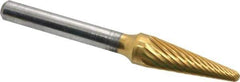 Atrax - 3/8" Cut Diam, 1/4" Shank Diam, Taper Head Single Cut Burr - Carbide, Radius End, 1-1/16" LOC, 2-3/4" OAL - Eagle Tool & Supply