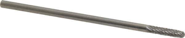 Made in USA - 1/8" Cut Diam, 1/8" Shank Diam, Cylinder with Radius Head Double Cut Burr - Carbide, Radius End, 9/16" LOC, 1-1/2" OAL - Eagle Tool & Supply