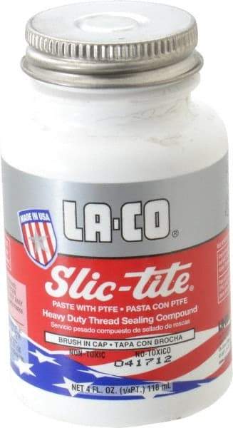 LA-CO - 1/4 Pt Brush Top Can White Thread Sealant - Paste with PTFE, 500°F Max Working Temp, For Metal, PVC, CPVC & ABS Plastic Pipe Threads - Eagle Tool & Supply