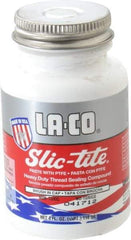 LA-CO - 1/4 Pt Brush Top Can White Thread Sealant - Paste with PTFE, 500°F Max Working Temp, For Metal, PVC, CPVC & ABS Plastic Pipe Threads - Eagle Tool & Supply