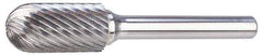 M.A. Ford - 1/2" Cut Diam, 1/4" Shank Diam, Cylinder with Radius Head Double Cut Burr - Carbide, Radius End, 1" LOC, 3" OAL - Eagle Tool & Supply