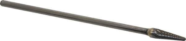 Atrax - 3/8" Cut Diam, 1/4" Shank Diam, Taper Head Single Cut Burr - Carbide, Radius End, 1-1/16" LOC, 7-1/16" OAL - Eagle Tool & Supply