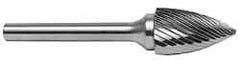 M.A. Ford - 1/8" Cut Diam, 1/8" Shank Diam, Tree Head Double Cut Burr - Carbide, Point End, 1/4" LOC, 1-1/2" OAL - Eagle Tool & Supply