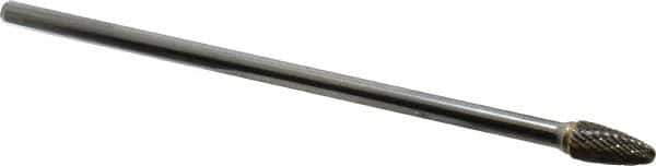 Atrax - 3/8" Cut Diam, 1/4" Shank Diam, Tree with Radius Head Double Cut Burr - Carbide, Radius End, 3/4" LOC, 6-3/4" OAL - Eagle Tool & Supply