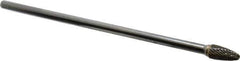 Atrax - 3/8" Cut Diam, 1/4" Shank Diam, Tree with Radius Head Double Cut Burr - Carbide, Radius End, 3/4" LOC, 6-3/4" OAL - Eagle Tool & Supply