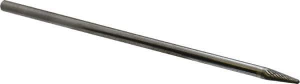 Atrax - 1/4" Cut Diam, 1/4" Shank Diam, Taper Head Double Cut Burr - Carbide, Radius End, 5/8" LOC, 6-5/8" OAL - Eagle Tool & Supply