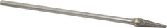 Atrax - 3/8" Cut Diam, 1/4" Shank Diam, Taper Head Double Cut Burr - Carbide, Radius End, 1-1/16" LOC, 7-1/16" OAL - Eagle Tool & Supply
