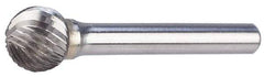 M.A. Ford - 1/8" Cut Diam, 1/4" Shank Diam, Ball Head Single Cut Burr - Carbide, Radius End, 7/64" LOC, 2" OAL - Eagle Tool & Supply