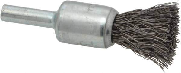 Weiler - 1/2" Brush Diam, Crimped, End Brush - 1/4" Diam Steel Shank, 25,000 Max RPM - Eagle Tool & Supply