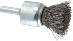 Weiler - 3/4" Brush Diam, Crimped, End Brush - 1/4" Diam Steel Shank, 22,000 Max RPM - Eagle Tool & Supply