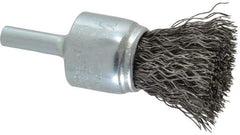 Weiler - 3/4" Brush Diam, Crimped, End Brush - 1/4" Diam Steel Shank, 22,000 Max RPM - Eagle Tool & Supply