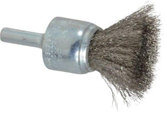 Weiler - 3/4" Brush Diam, Crimped, End Brush - 1/4" Diam Steel Shank, 22,000 Max RPM - Eagle Tool & Supply