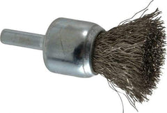 Weiler - 3/4" Brush Diam, Crimped, End Brush - 1/4" Diam Steel Shank, 22,000 Max RPM - Eagle Tool & Supply