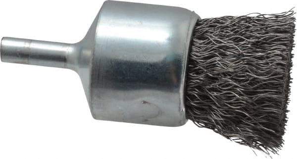 Weiler - 1" Brush Diam, Crimped, End Brush - 1/4" Diam Steel Shank, 22,000 Max RPM - Eagle Tool & Supply