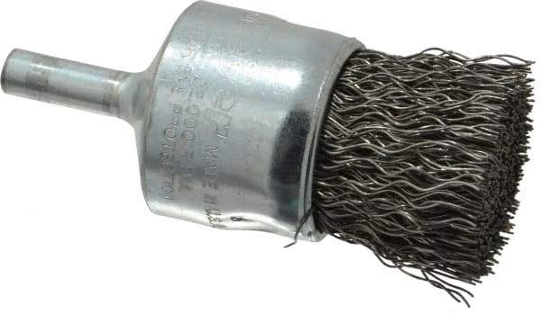 Weiler - 1" Brush Diam, Crimped, End Brush - 1/4" Diam Steel Shank, 22,000 Max RPM - Eagle Tool & Supply