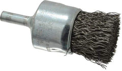 Weiler - 1" Brush Diam, Crimped, End Brush - 1/4" Diam Steel Shank, 22,000 Max RPM - Eagle Tool & Supply