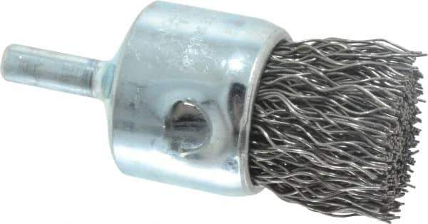 Weiler - 1" Brush Diam, Crimped, End Brush - 1/4" Diam Steel Shank, 22,000 Max RPM - Eagle Tool & Supply