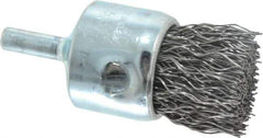 Weiler - 1" Brush Diam, Crimped, End Brush - 1/4" Diam Steel Shank, 22,000 Max RPM - Eagle Tool & Supply