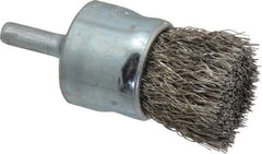Weiler - 1" Brush Diam, Crimped, End Brush - 1/4" Diam Steel Shank, 22,000 Max RPM - Eagle Tool & Supply